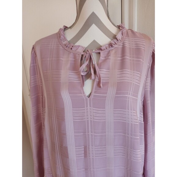Gal Meets Glam Shift Ruffle Dress Size 18 Lavender Purple Checkered Puff Sleeve - Picture 6 of 8